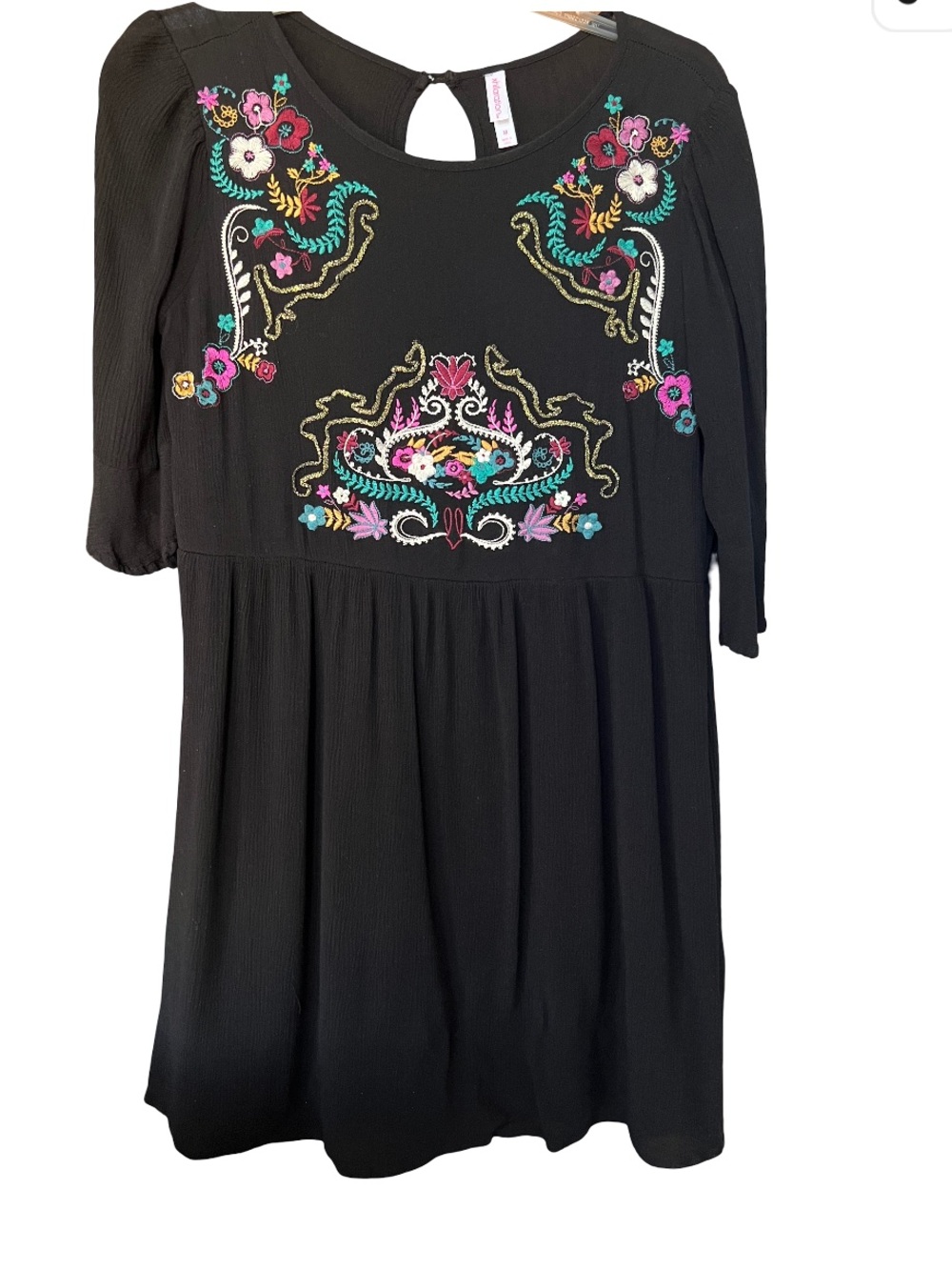 Xhilaration Black Embroidery Boho Style Dress, Top size M!